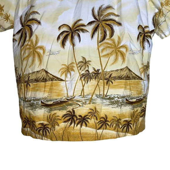 Vintage Ky's Yellow Airplane Beach Volcano Hawaiian Aloha Shirt Men's 2XL - Picture 8 of 10